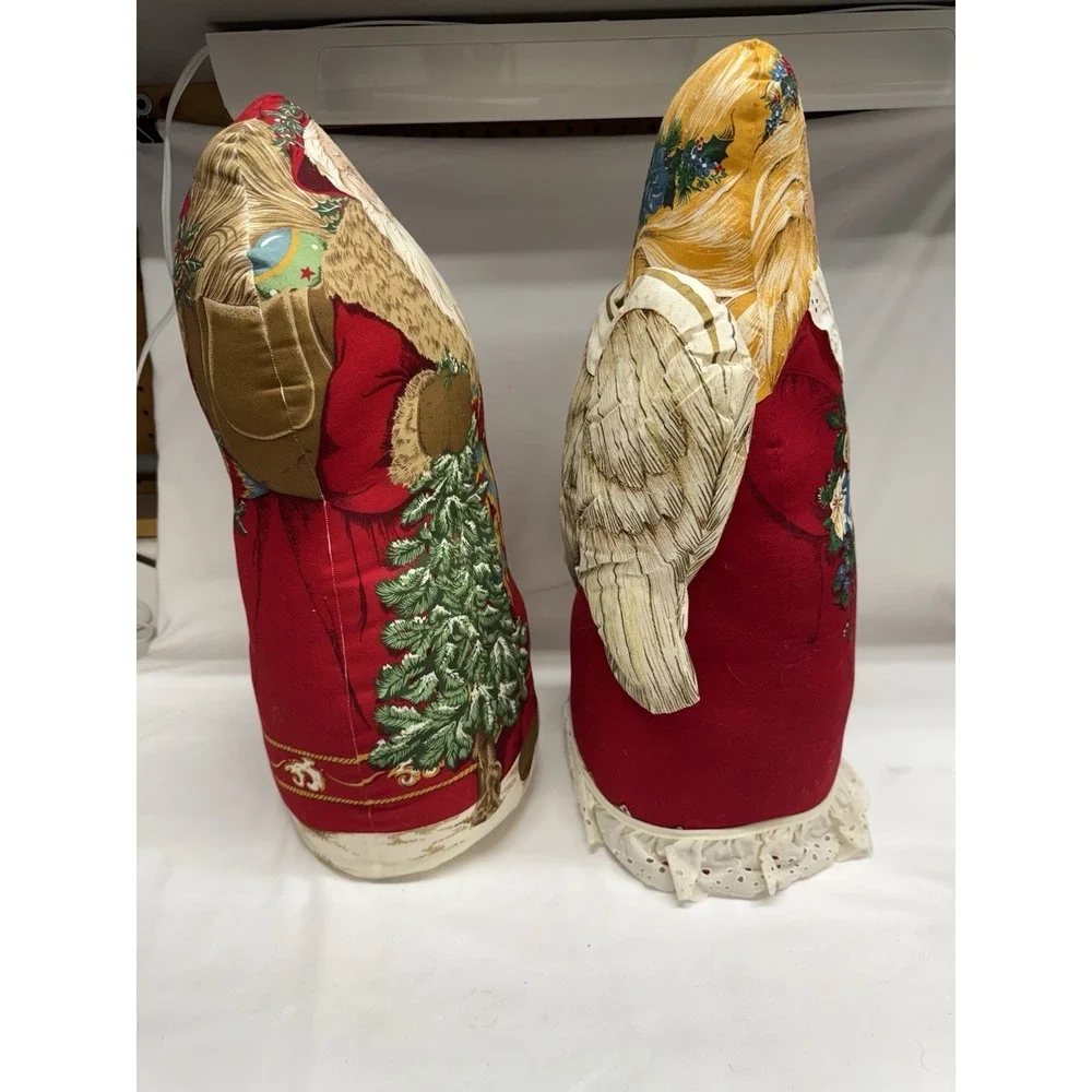 Vtg Fabric Father Christmas & Christmas Angel Stuffed Pillows Freestanding 18